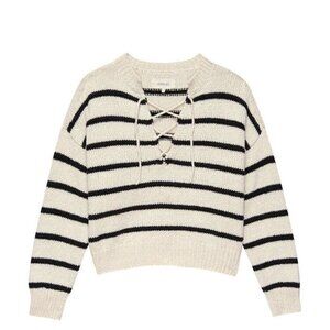 The Great. Sea Stripe Lace Up Pullover Women’s Sweater Size 0 XS Cream Black
